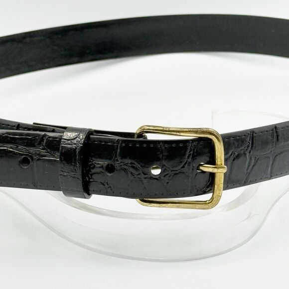 Women Gold Buckle Alligator Embossed Pattern Dress Belt 1 In Wide Size 12 - Picture 1 of 15